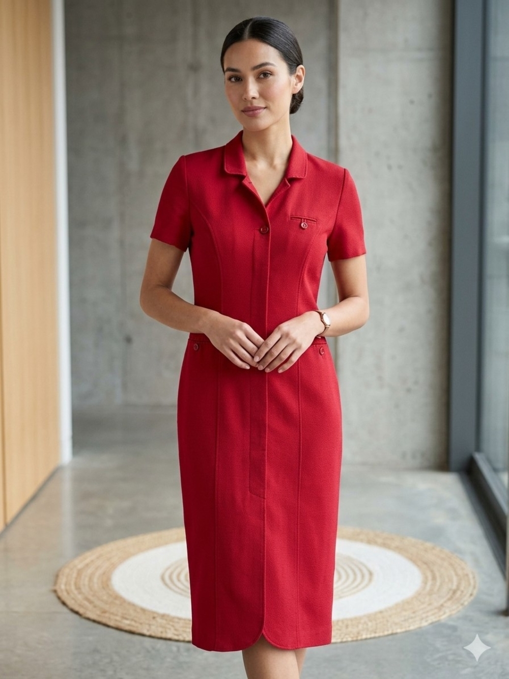 Vintage Y2K Jessica Red Short-Sleeve Utility Dress Retro Corporate Dark Academia